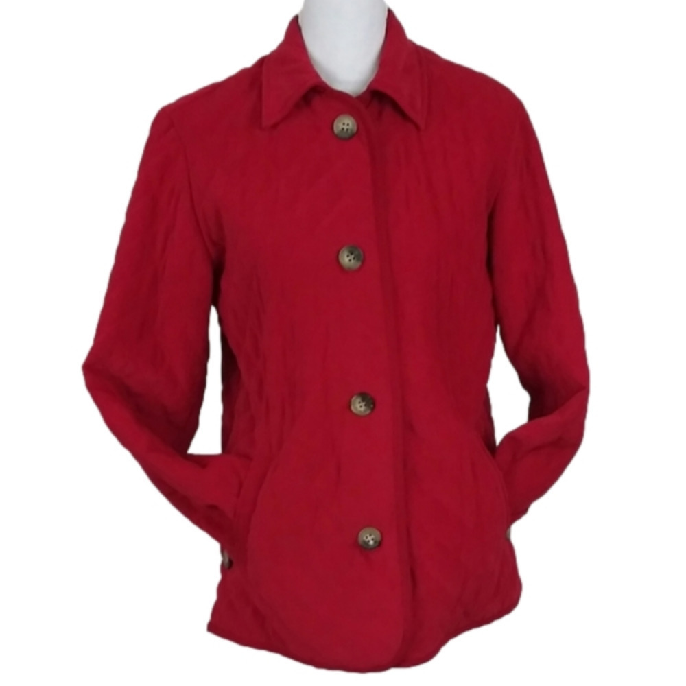 David Brooks Red Quilted Faux Suede Point Collar Long Sleeve Button Up Jacket